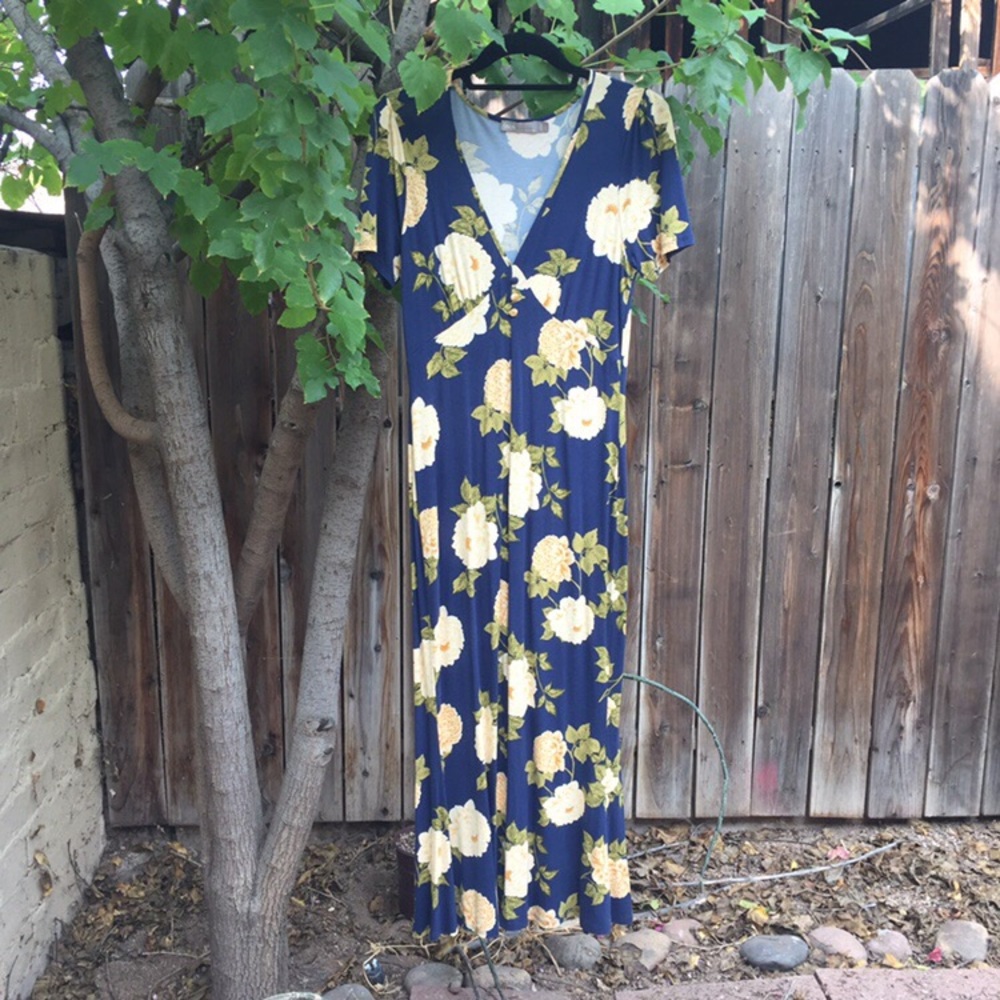 Blue, yellow and cream floral maxi dress